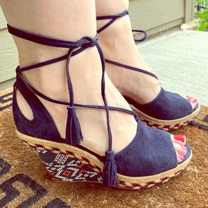 Cabi Isla Espadrille Wedge Sandals Navy